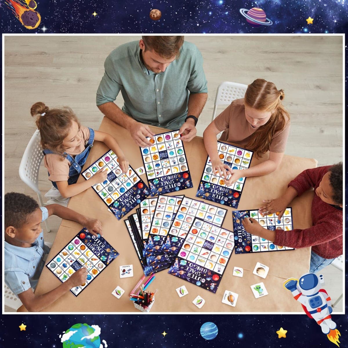 Shappy 35 Pcs Outer Space Party Bingo Cards 24 Players Outer Space Birthday Party Games Bingo Games for Adults Family Activities Birthday Wedding Party Favors Gifts thumbnail 5