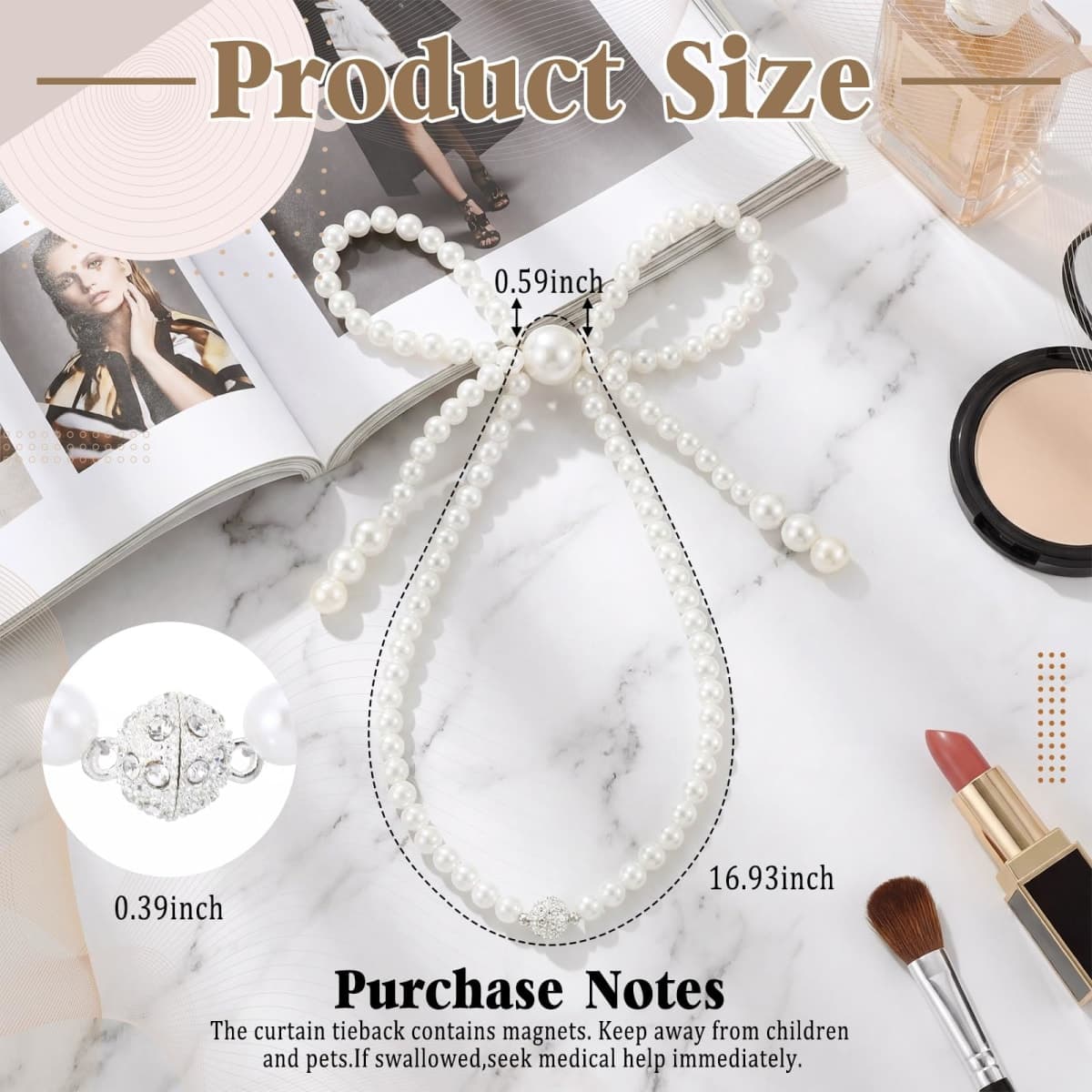 Lewtemi 2 Pcs Pearl Bow Magnetic Curtain Tiebacks Decorative Curtain Holdbacks No Drill for Mother's Day Home Outdoor Bedroom Office (Bowknot) thumbnail 2
