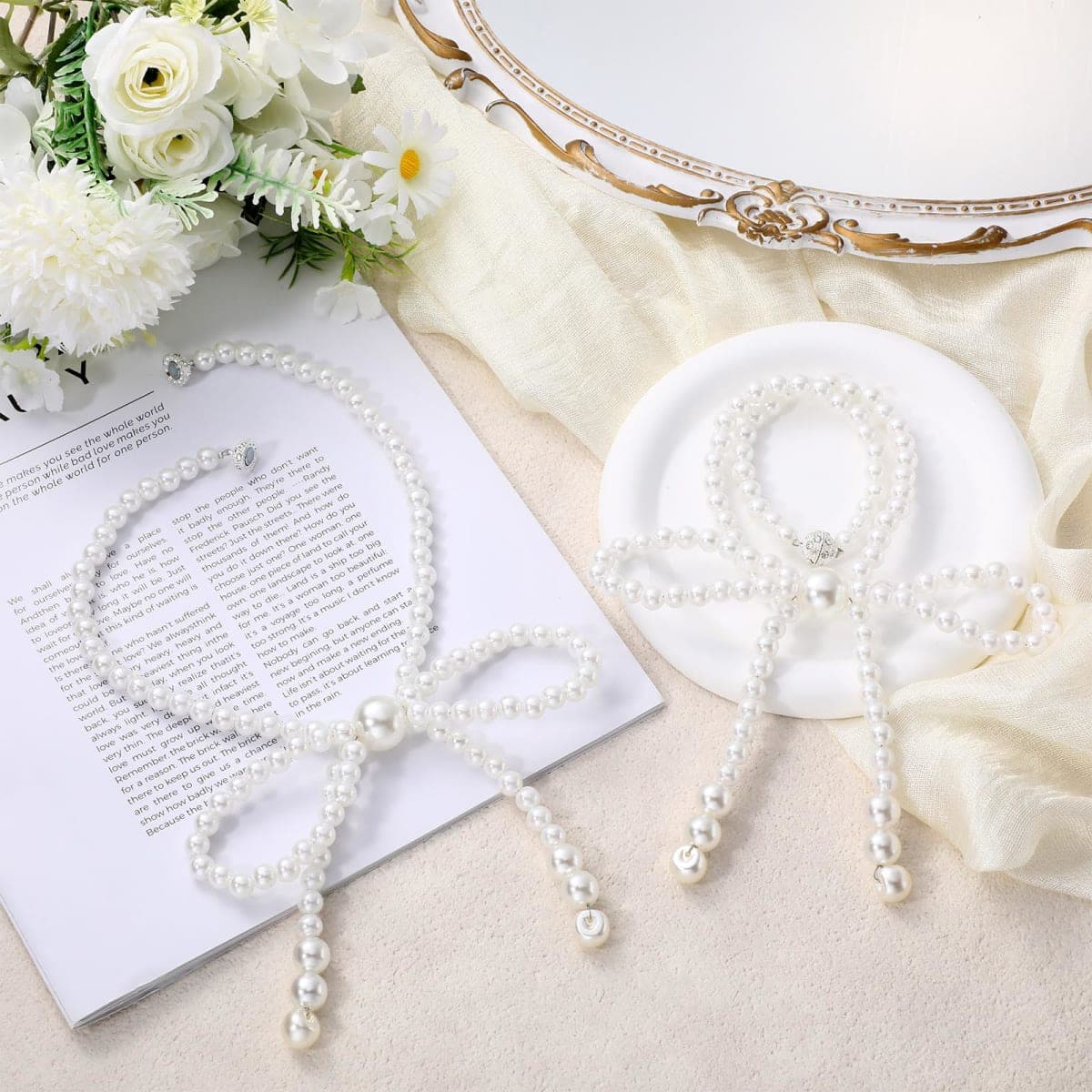 Lewtemi 2 Pcs Pearl Bow Magnetic Curtain Tiebacks Decorative Curtain Holdbacks No Drill for Mother's Day Home Outdoor Bedroom Office (Bowknot) thumbnail 5