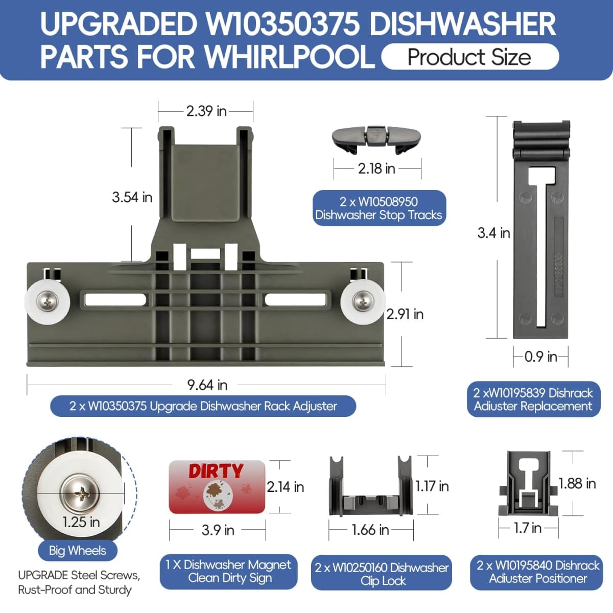 Upgraded W1035037 Dishwasher Top Rack Adjuster Parts，For Kenmore 665 Dishwasher Parts Upper Rack thumbnail 2