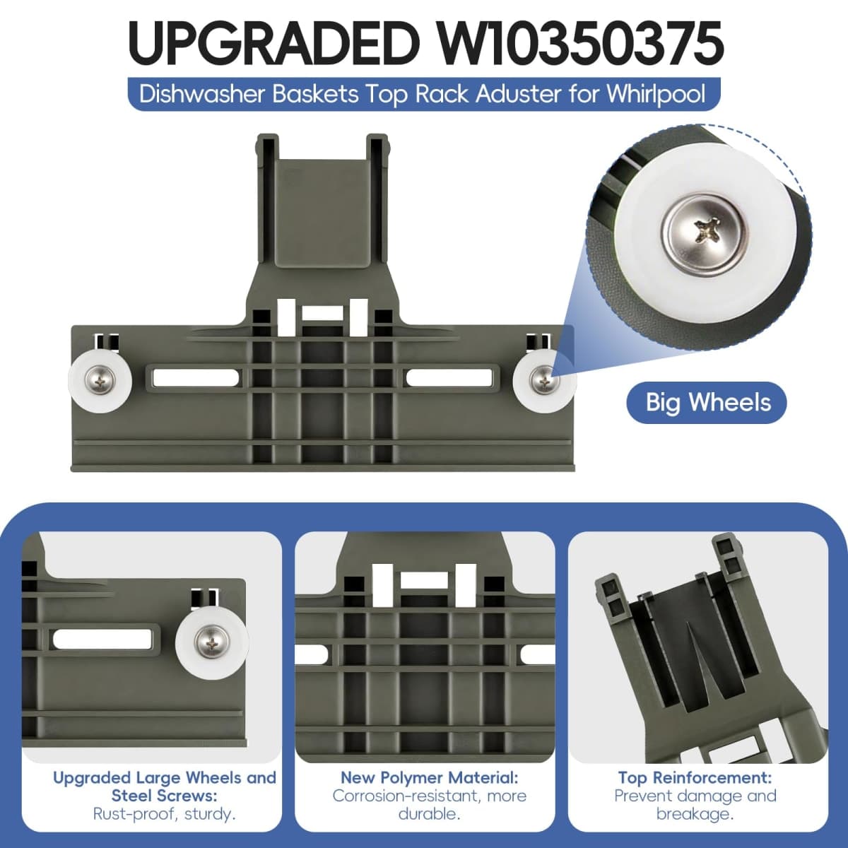 Upgraded W1035037 Dishwasher Top Rack Adjuster Parts，For Kenmore 665 Dishwasher Parts Upper Rack thumbnail 4