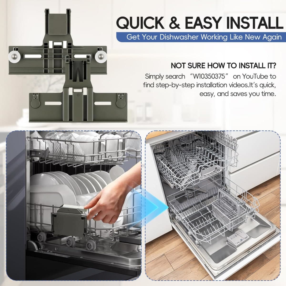 Upgraded W1035037 Dishwasher Top Rack Adjuster Parts，For Kenmore 665 Dishwasher Parts Upper Rack thumbnail 5