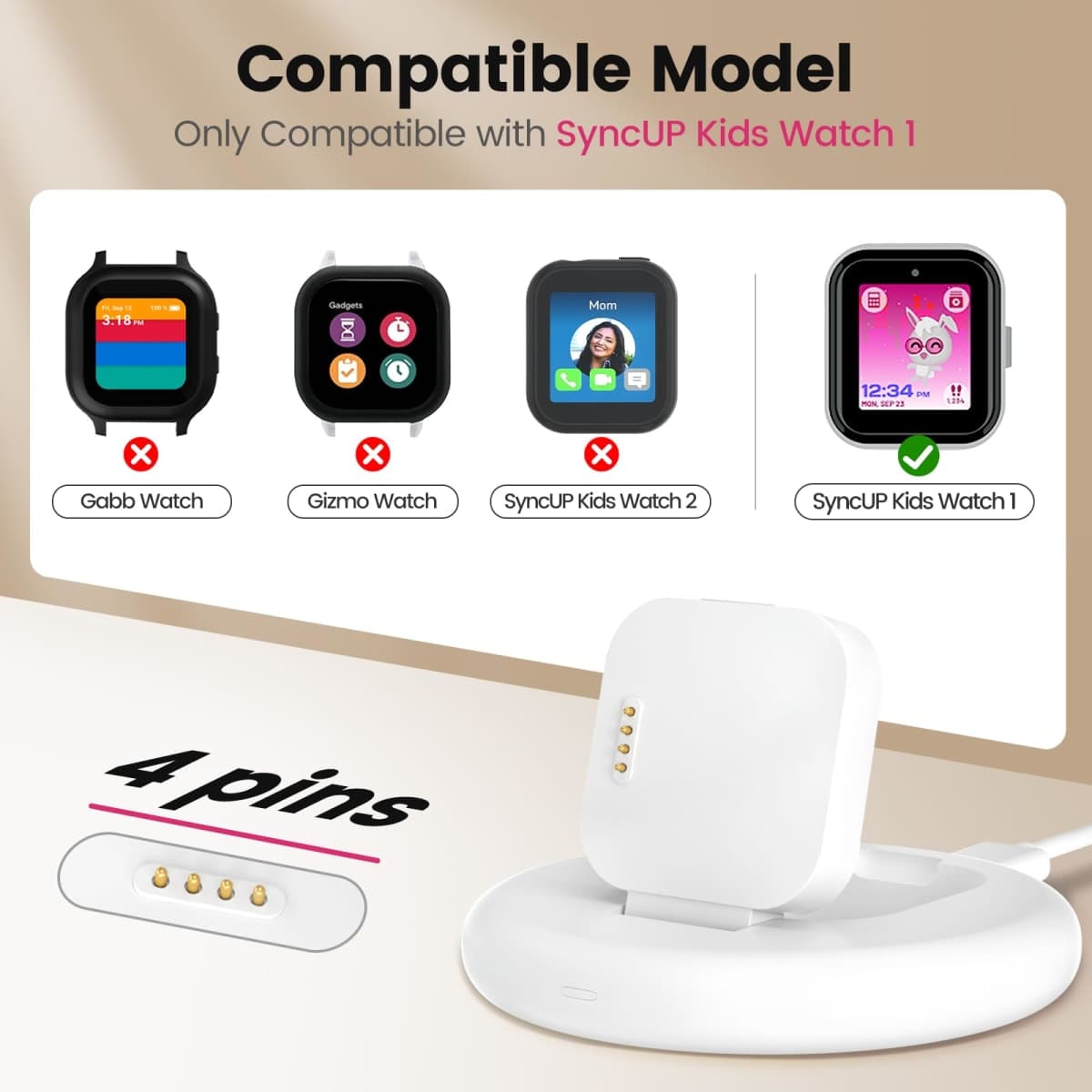 sylacor Charging Stand Compatible with SyncUP Kids Watch 1, Portable & Foldable Magnetic Charger with 3.3 Feet Charging Cord for T-Mobile Sync UP Kids Watch 1 (White for SyncUP Watch 1) thumbnail 2