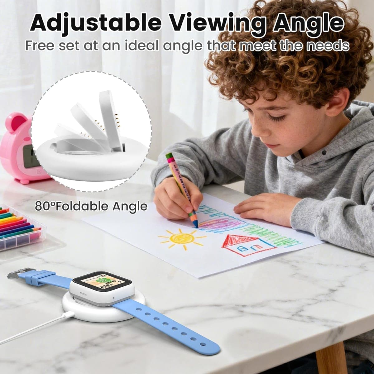 sylacor Charging Stand Compatible with SyncUP Kids Watch 1, Portable & Foldable Magnetic Charger with 3.3 Feet Charging Cord for T-Mobile Sync UP Kids Watch 1 (White for SyncUP Watch 1) thumbnail 3