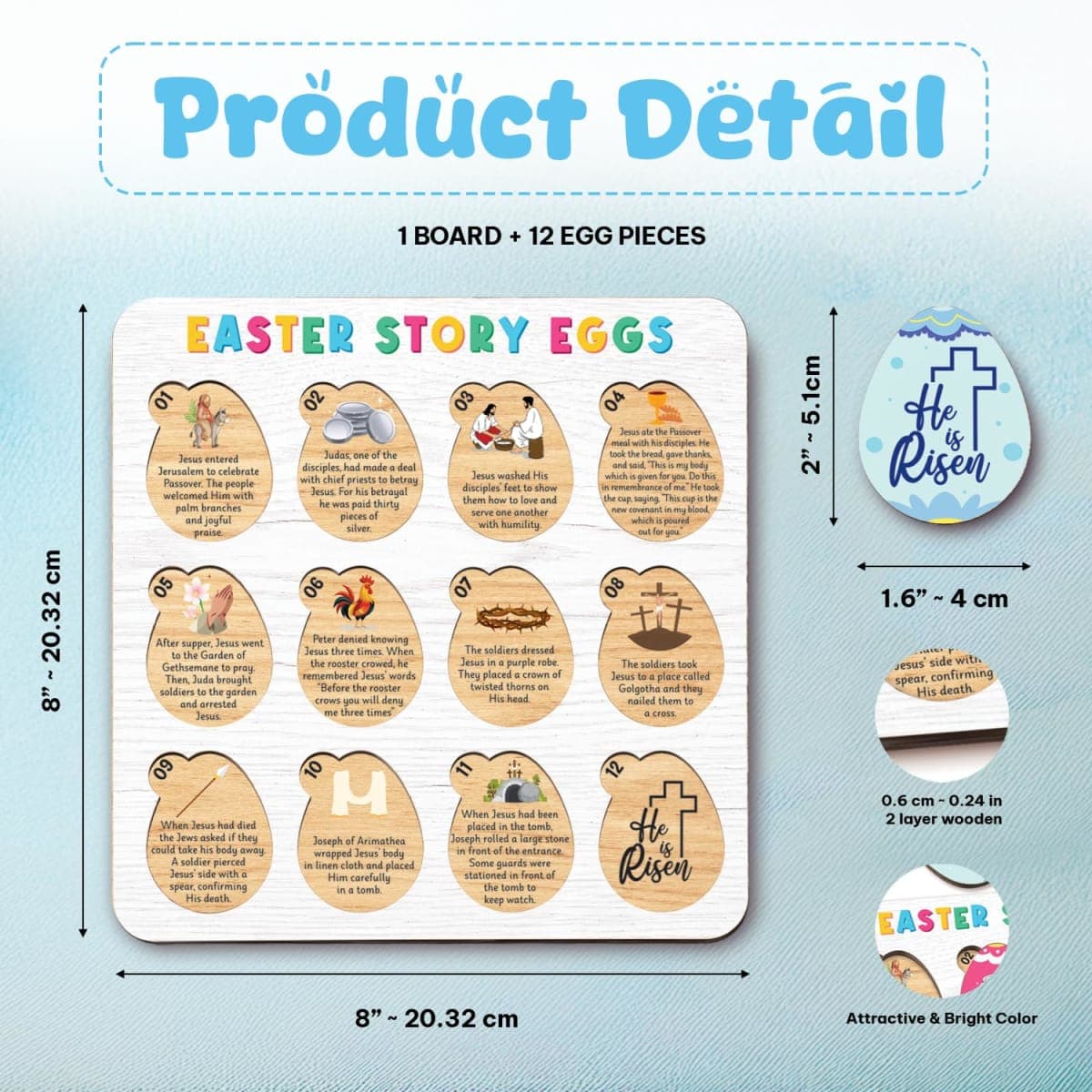 Easter Story Eggs - Resurrection Eggs Easter Story - 12 Wooden Egg Puzzle thumbnail 2