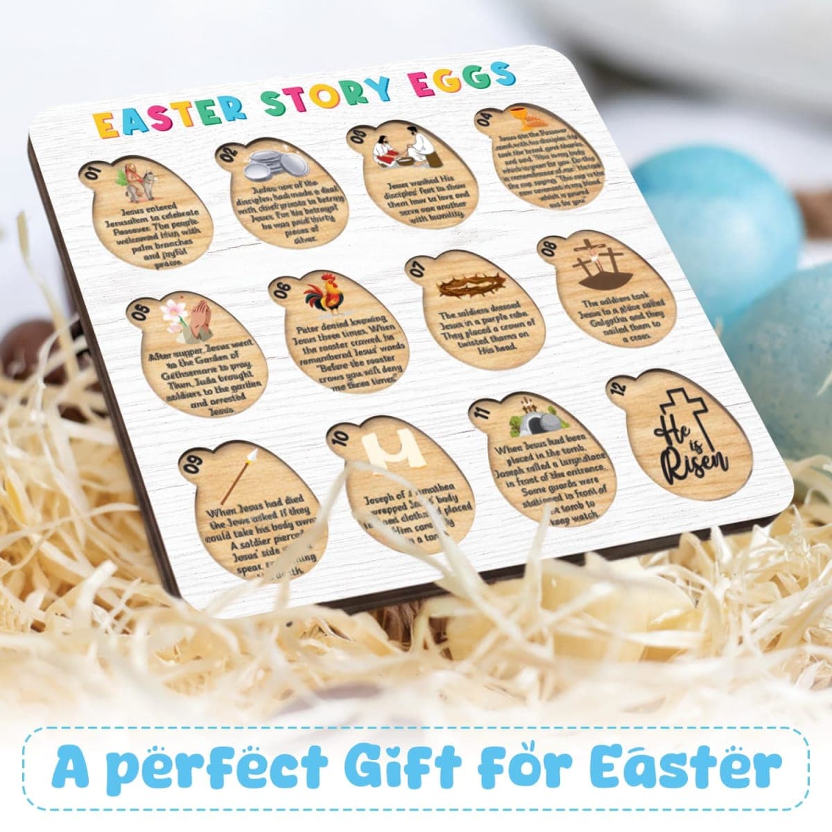 Easter Story Eggs - Resurrection Eggs Easter Story - 12 Wooden Egg Puzzle thumbnail 4