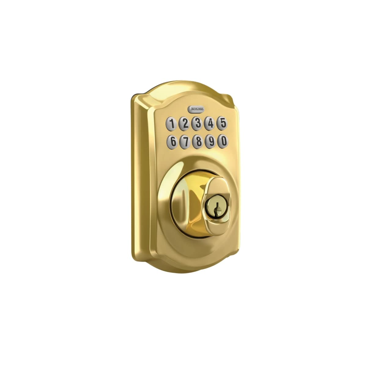 Schlage Camelot Electronic Keypad Deadbolt Lock, Keyless Front Door Entry, Mechanical Key Backup Included, Bright Brass, BE365 CAM 505 thumbnail 2