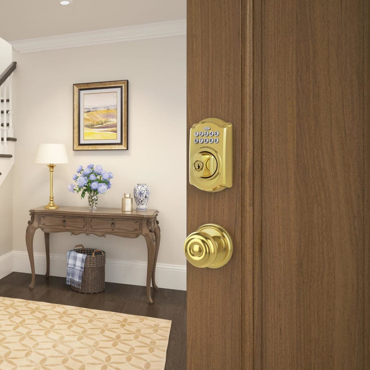 Schlage Camelot Electronic Keypad Deadbolt Lock, Keyless Front Door Entry, Mechanical Key Backup Included, Bright Brass, BE365 CAM 505 thumbnail 4