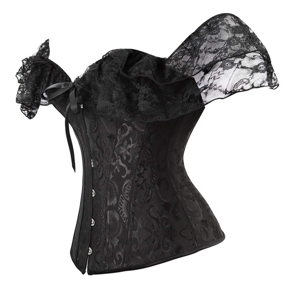 SHYMMUO Black Corset Top for Women Off Shoulder Lace Up Gothic Renaissance Steampunk Corset Tops Sexy Bustier for Halloween Costumes M thumbnail 2