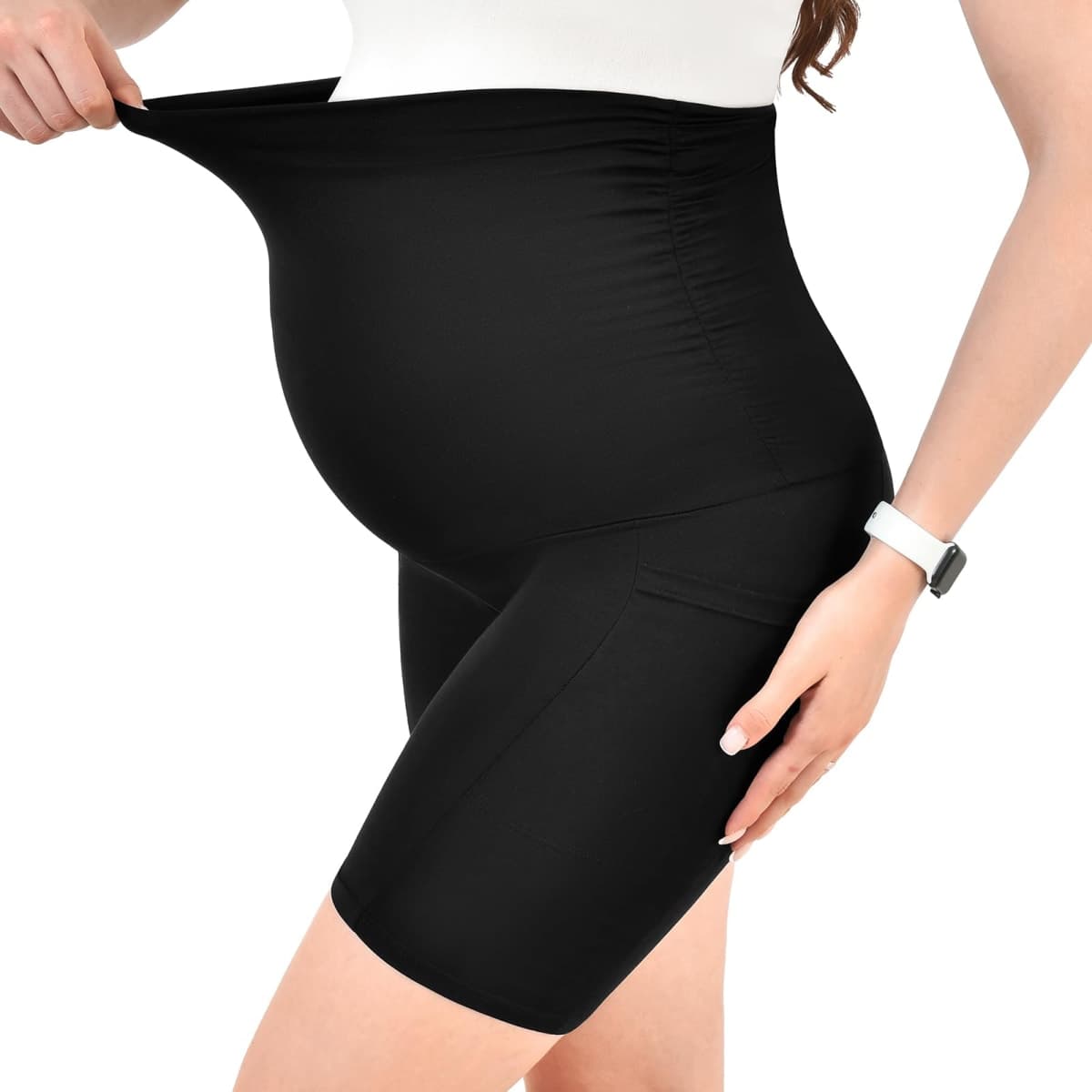 Walifrey Women's Maternity Shorts with Pockets Over The Belly,Pregnancy Yoga Pants Activewear Workout Shorts, Black, Medium thumbnail 3
