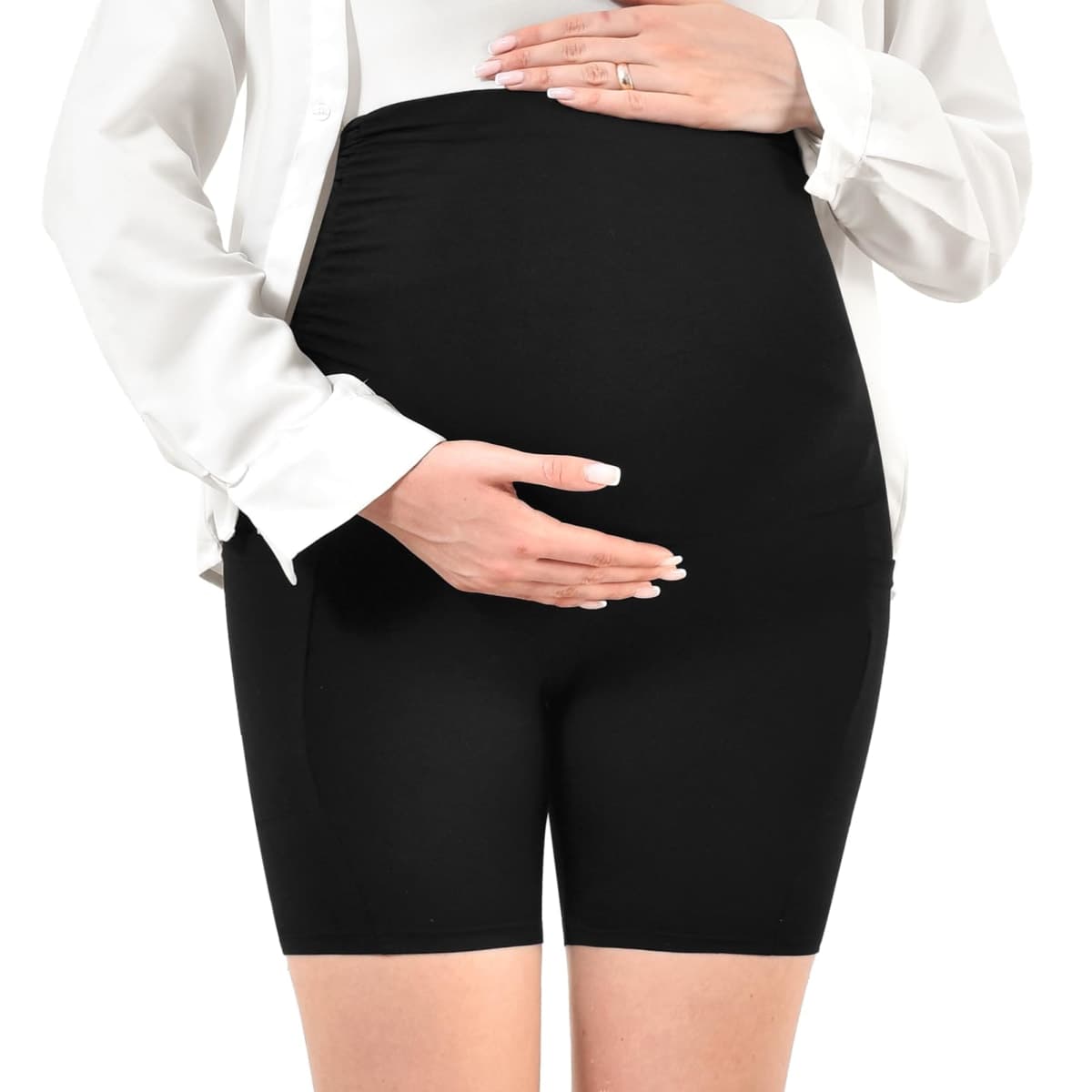 Walifrey Women's Maternity Shorts with Pockets Over The Belly,Pregnancy Yoga Pants Activewear Workout Shorts, Black, Medium thumbnail 4