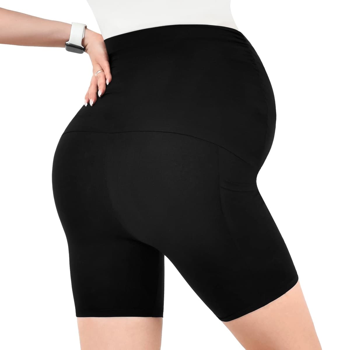 Walifrey Women's Maternity Shorts with Pockets Over The Belly,Pregnancy Yoga Pants Activewear Workout Shorts, Black, Medium thumbnail 5