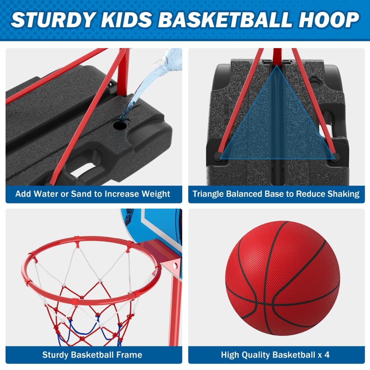 HYES Kids Basketball Hoop Indoor, Toddler Basketball Hoop Outdoor, with Package Design/Adjustable Height/4 Balls, Portable Basketball Goal Court Toys Gifts for Boys Girls 4-8 thumbnail 3