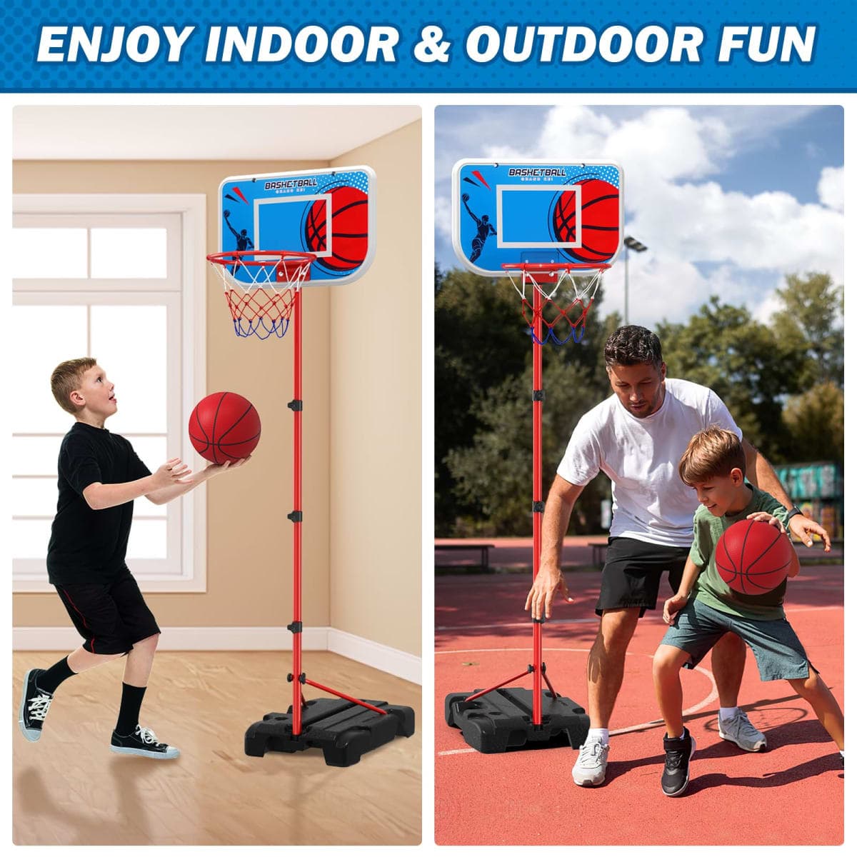 HYES Kids Basketball Hoop Indoor, Toddler Basketball Hoop Outdoor, with Package Design/Adjustable Height/4 Balls, Portable Basketball Goal Court Toys Gifts for Boys Girls 4-8 thumbnail 4