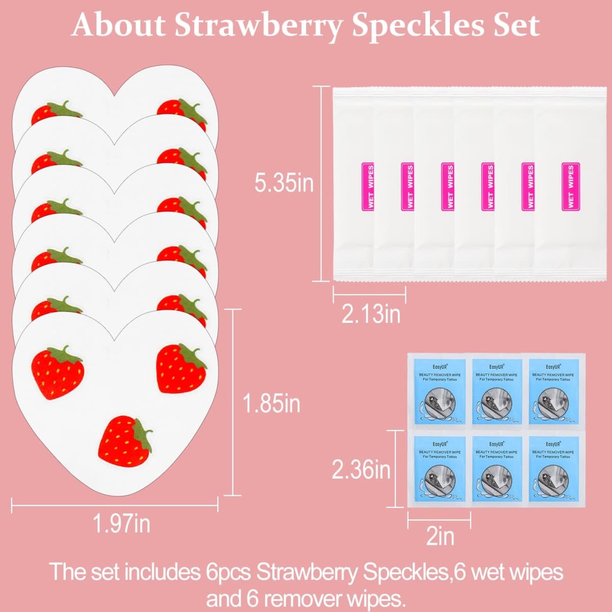 Boko 6Pcs Red Strawberry Speckles Temporary Tattoos thumbnail 4