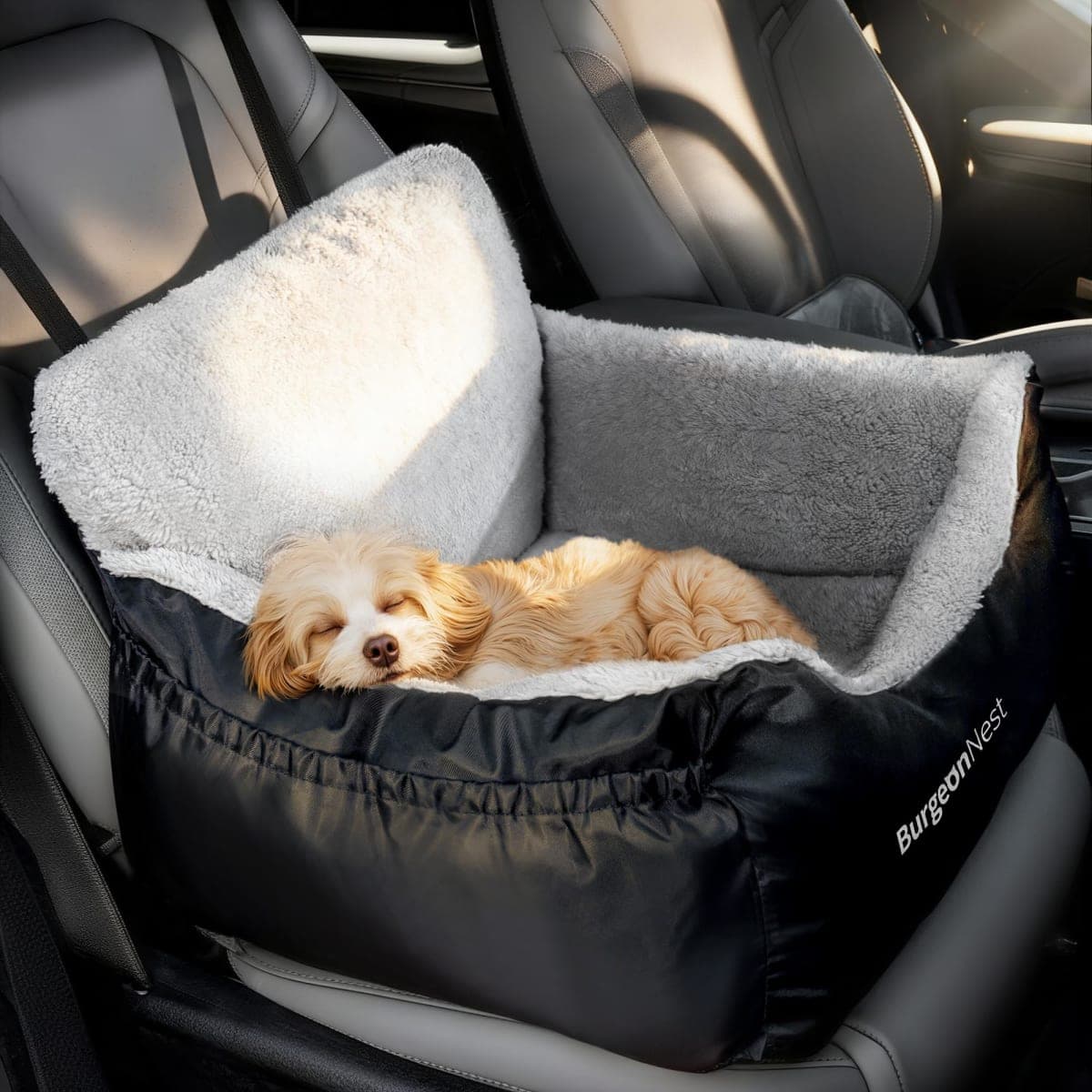 BurgeonNest Dog Car Seat for Small Dogs, Fully Detachable and Washable Cat Carseats Under 25 lbs, Soft Pet Booster Seats with Storage Pockets and Clip-On Leash Portable Car Travel Carrier Bed, Black thumbnail 2