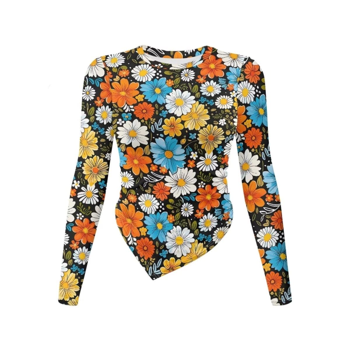 Xsehusvy Hippie Floral Women’s Tops Long Sleeve Basic Tees Slim Fit Irregular Tops Casual Fashion Crew Neck T-Shirts Basic Going Out Tops Casual Shirts for Woman — image 1