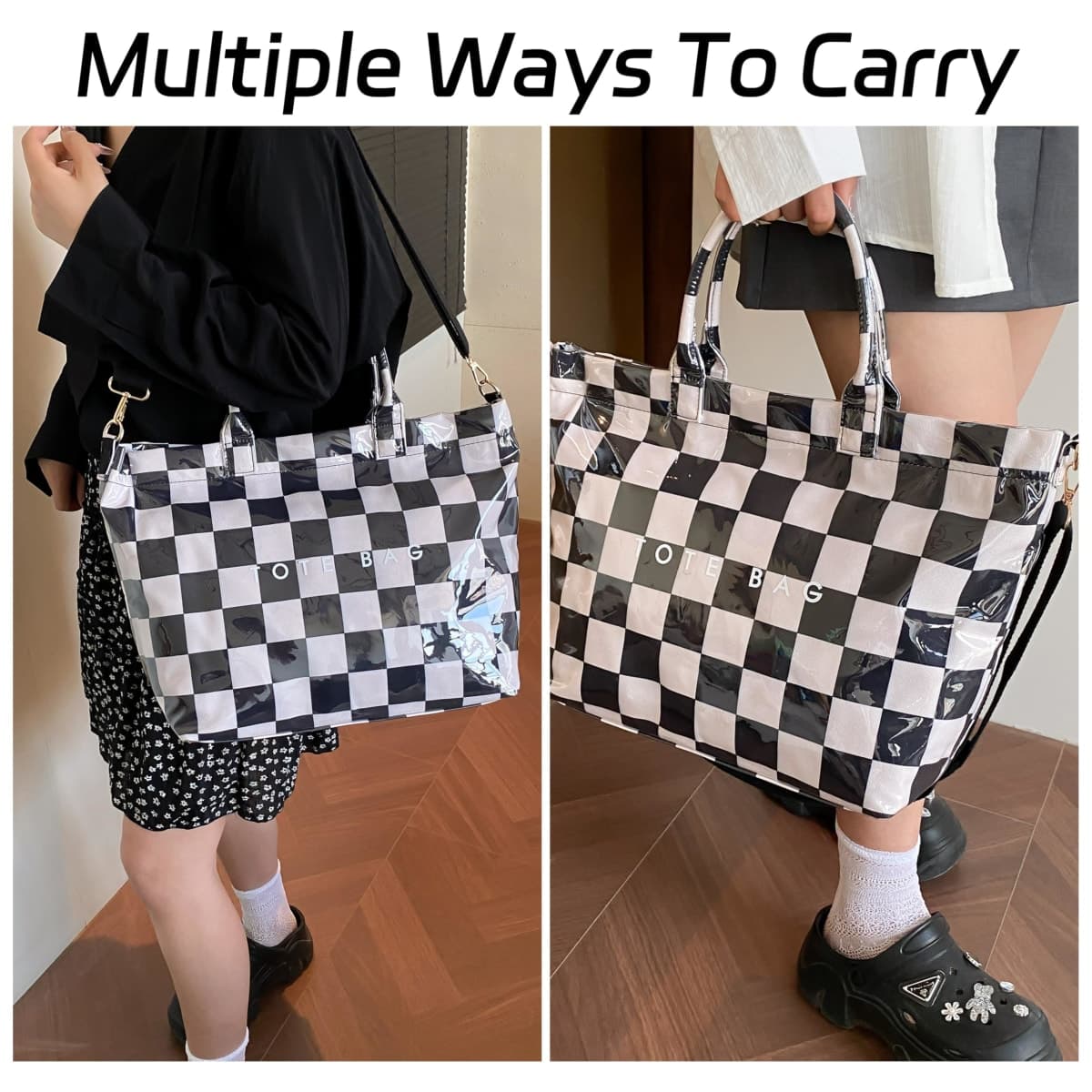 GISMTR Large PVC Tote Bag for Women Letters Print Handbags Kraft Paper Shoulder Bag for Work Travel, Brown thumbnail 2