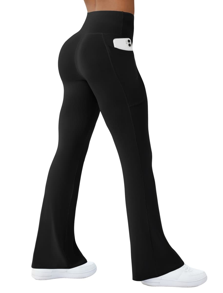 COPYLEAF Womens Yoga Pants with Pockets High Waisted Flare Leggings Bell Bottom Yoga Dress Pants Seamless Bootcut Pants, Black, Large — image 1