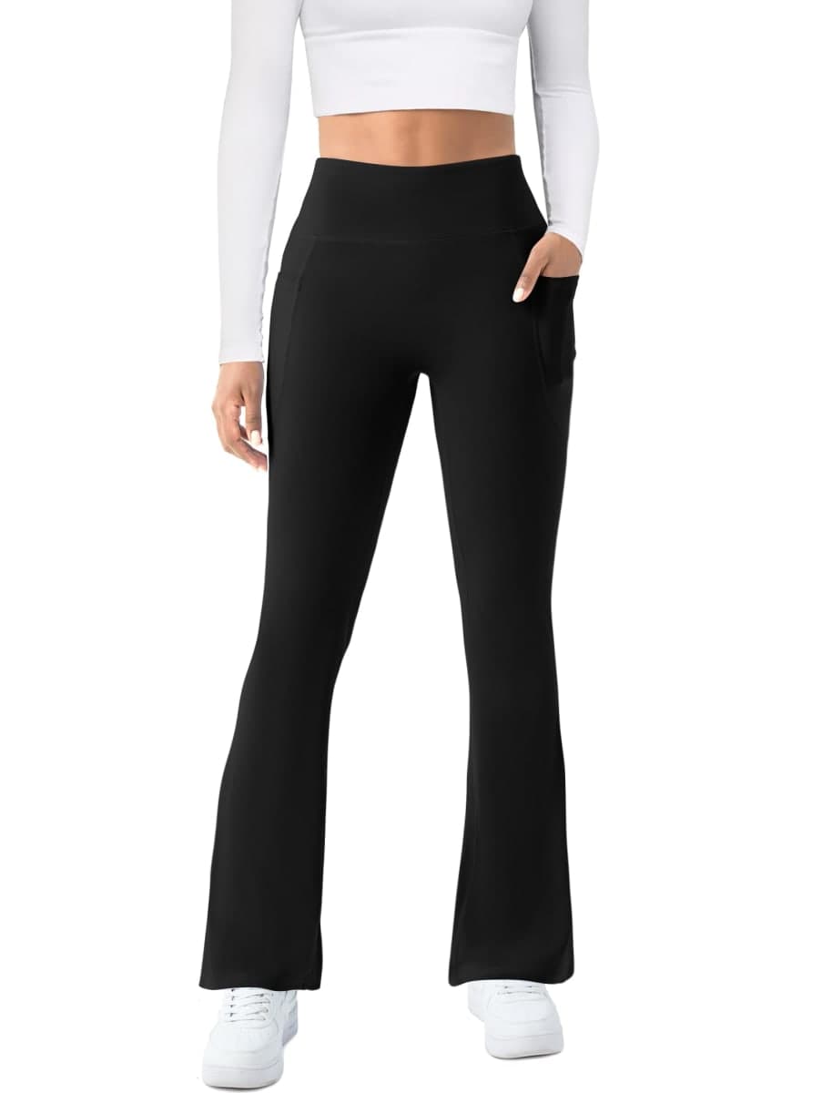 COPYLEAF Womens Yoga Pants with Pockets High Waisted Flare Leggings Bell Bottom Yoga Dress Pants Seamless Bootcut Pants, Black, Large thumbnail 2