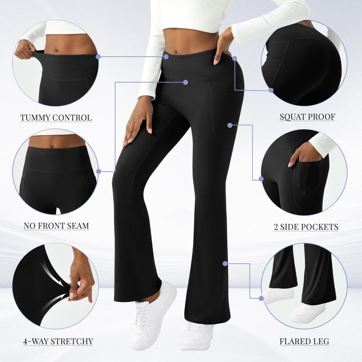 COPYLEAF Womens Yoga Pants with Pockets High Waisted Flare Leggings Bell Bottom Yoga Dress Pants Seamless Bootcut Pants, Black, Large thumbnail 4