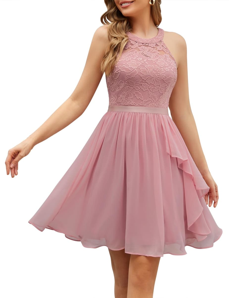 Wedtrend Women's Bridesmaid Dresses, Halter Sleeveless Cocktail Dress Ruffle A Line Short Prom Dress 2025, Blush, Small — image 1