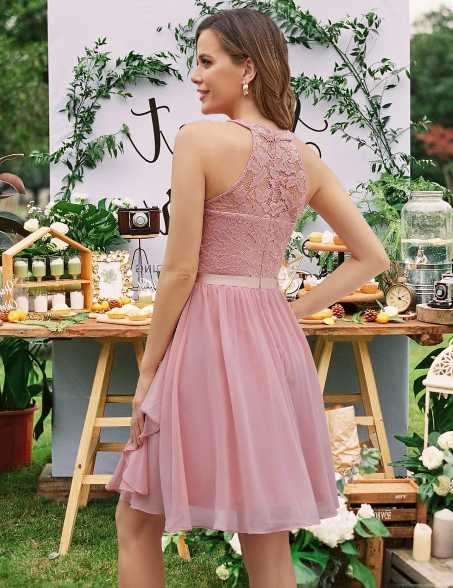 Wedtrend Women's Bridesmaid Dresses, Halter Sleeveless Cocktail Dress Ruffle A Line Short Prom Dress 2025, Blush, Small thumbnail 4