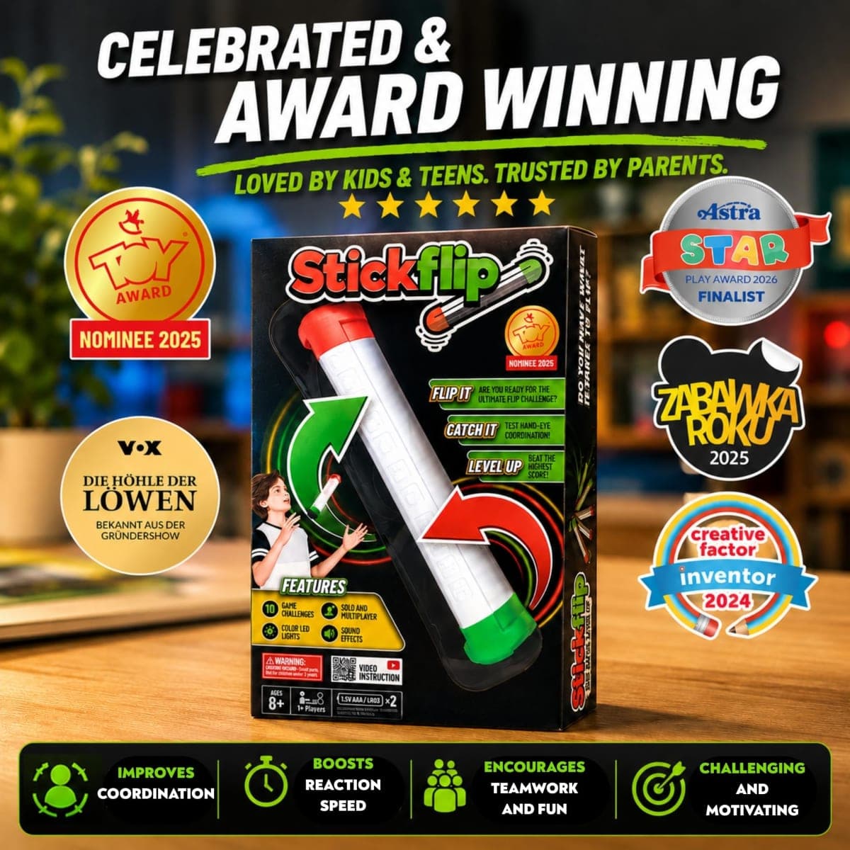 Stickflip How Many Flips can You Throw? | Electronic Flip Challenge Game | Auto-Counting Skill Toy for Kids, Teens & Adults | 10 Games Each with a High Score to Beat | Fun Gift & Party Game Ages 8+ thumbnail 4