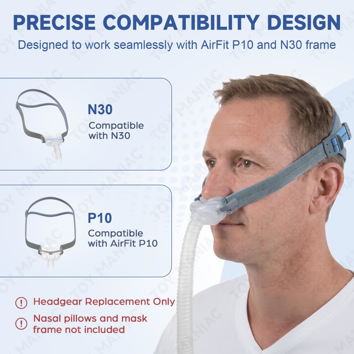 2-Pack Replacement Headgear Compatible with AirFit P10 & N30, Adjustable Headgear Strap, Soft Elastic Material & Quick-Fit Design thumbnail 2