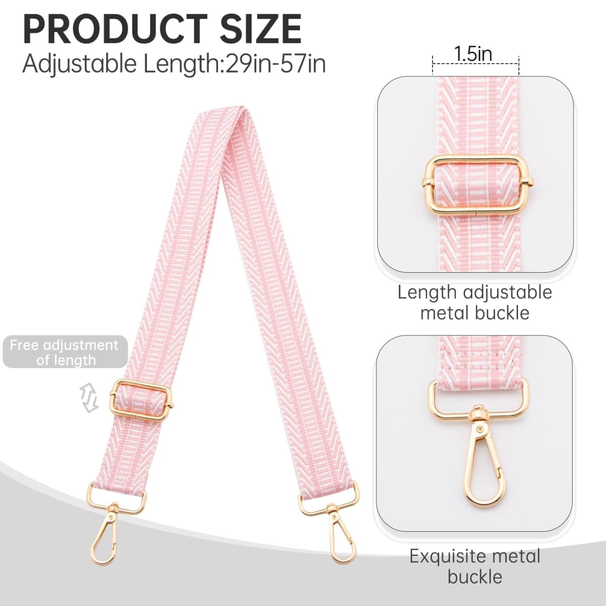 Purse Straps Replacement Crossbody Wide Bag Strap for Purses Adjustable Shoulder Straps for Women Handbags, Pink Twill, Modern, Classic thumbnail 2