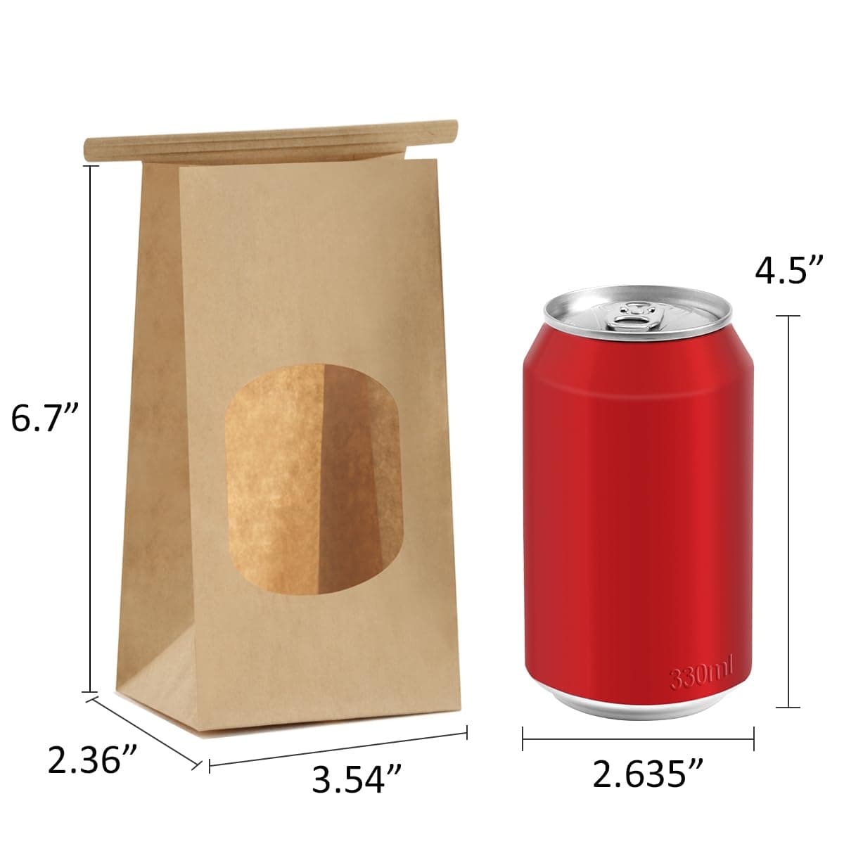 BagDream Small Bakery Bags with Window 100Pcs 3.54x2.36x6.7 Inches Tin Tie Tab Lock Kraft Brown Window Paper Bags for Coffee Bean, Cookies, Treat, Snack thumbnail 2