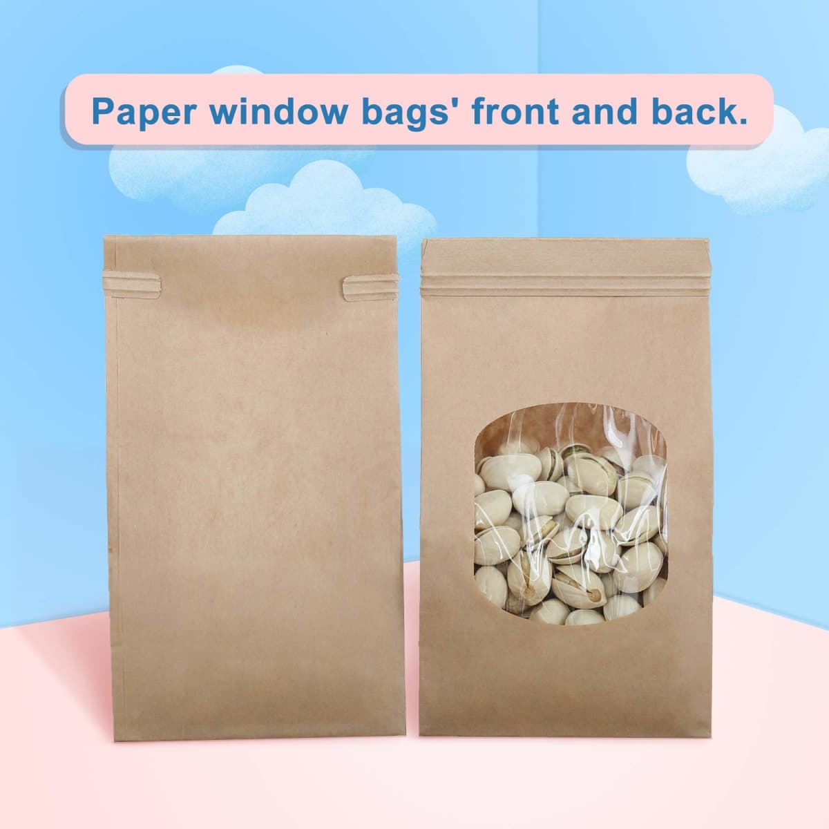 BagDream Small Bakery Bags with Window 100Pcs 3.54x2.36x6.7 Inches Tin Tie Tab Lock Kraft Brown Window Paper Bags for Coffee Bean, Cookies, Treat, Snack thumbnail 5