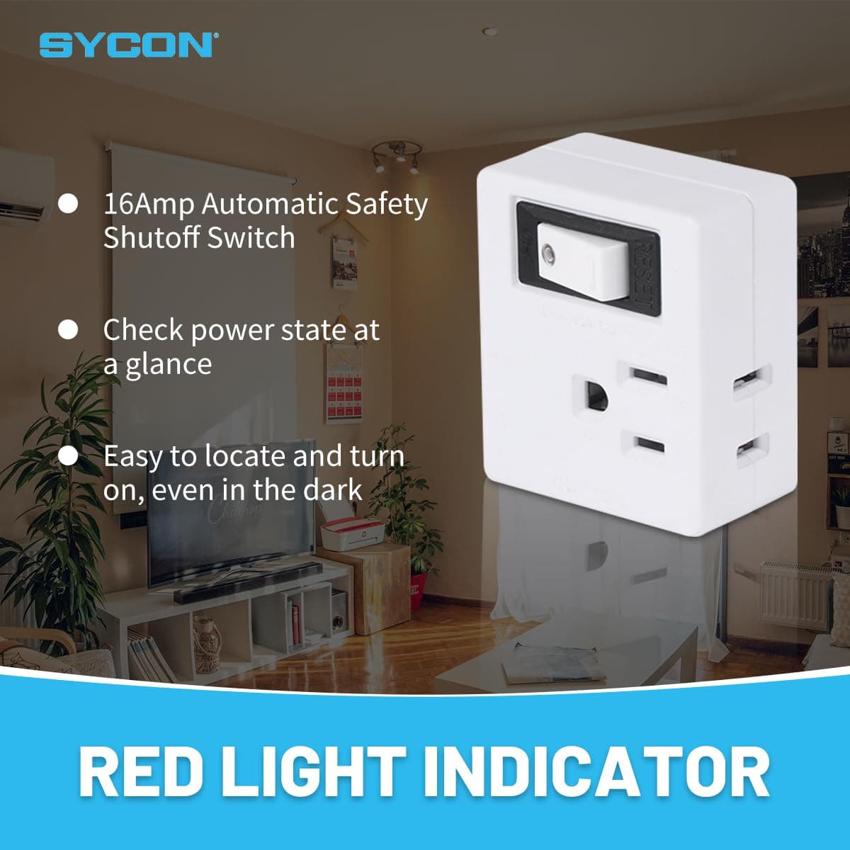 SYCON 3 Outlet Wall Adapter with a Power Switch,2-Prong to 3-Prong Wall Plug or Travel Home Hotel Office-White - 2 Pack thumbnail 3
