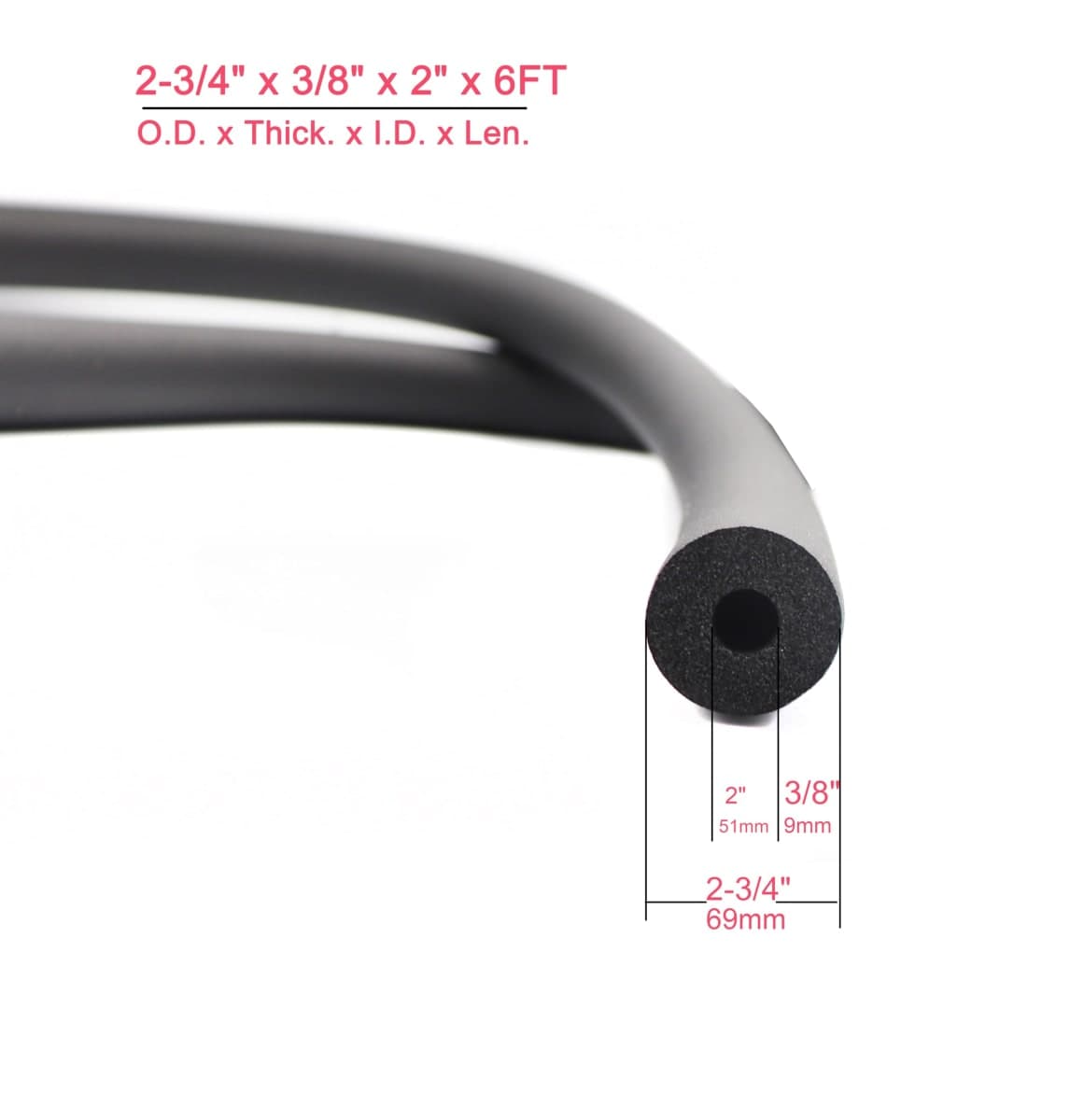 cSeao 2" ID Foam Insulation Tubing (3/8" x 2" x 6ft), Foam Tube for Guitar Stand, Hollow Pipe Cover, Exercise Machine Handle Protector and Luggage Rack thumbnail 2