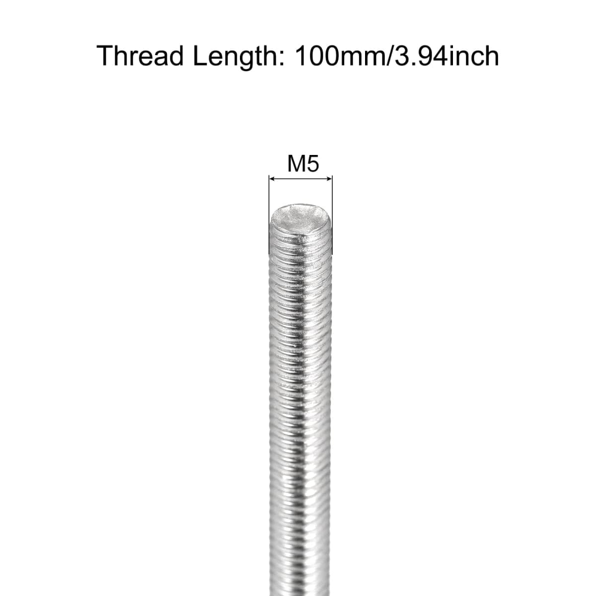 MECCANIXITY Fully Threaded Rod M5 x 100mm 0.8mm Thread Pitch 304 Stainless Steel Right Hand Threaded Rods Bar Studs 4 Pack thumbnail 2