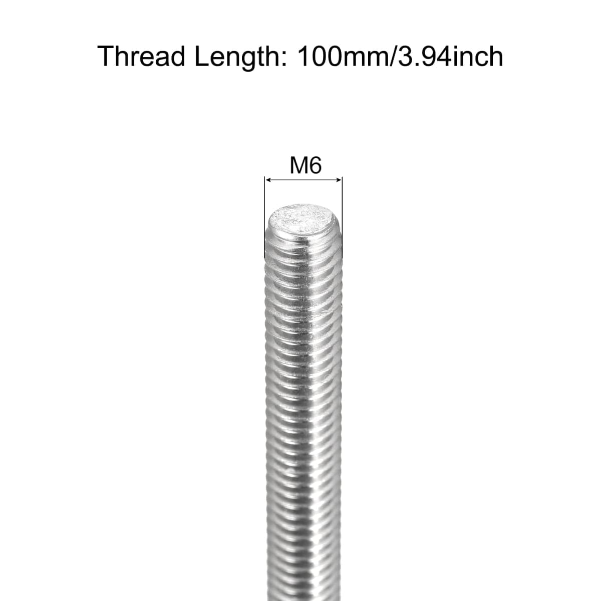 MECCANIXITY Fully Threaded Rod M6 x 100mm 1mm Thread Pitch 304 Stainless Steel Right Hand Threaded Rods Bar Studs 4 Pack thumbnail 2