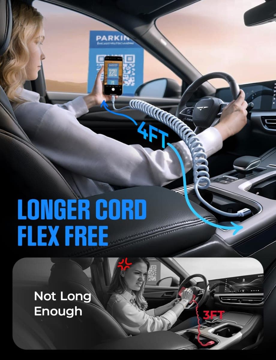 LISEN Coiled USB C Cable, 2 Pack for Android Auto & CarPlay Cable, Short USB A to USB C Cable Compatible with iPhone 17/16/15, Samsung Galaxy S25/S24/S23 A15/A14, Google Pixel 9/8, Blue 4FT thumbnail 4