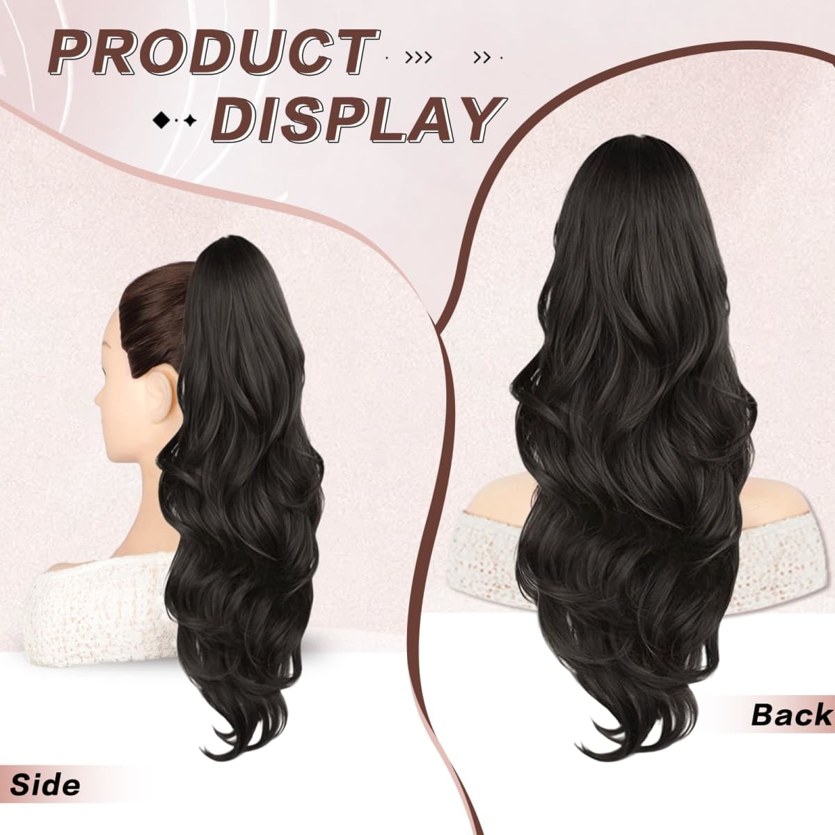 CHRSHN Ponytail Extension, Drawstring Ponytail Extension for Women 23 Inch Long Dark Brown Wavy Pony Tails Hair Extensions Synthetic Clip in Ponytail Hairpiece for Women thumbnail 5