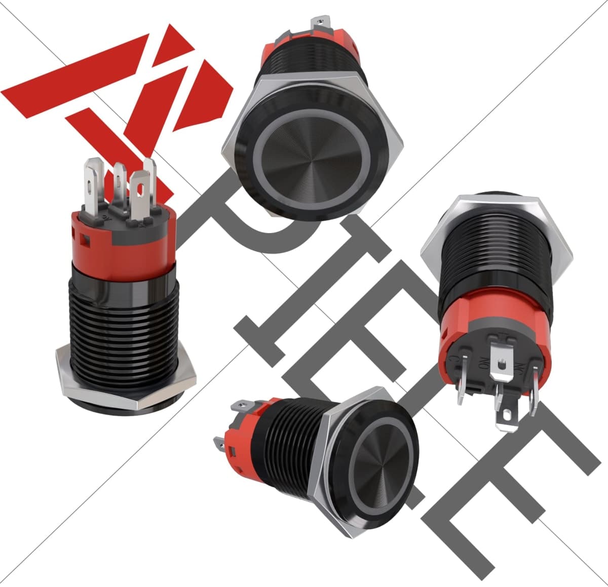 APIELE 16mm Latching Push Button Switch 12V DC On Off Black Shell with LED Angel Eye Head for 0.63" Mounting Hole with Wire Socket Plug Self-Locking (Red/Black Shell) thumbnail 3
