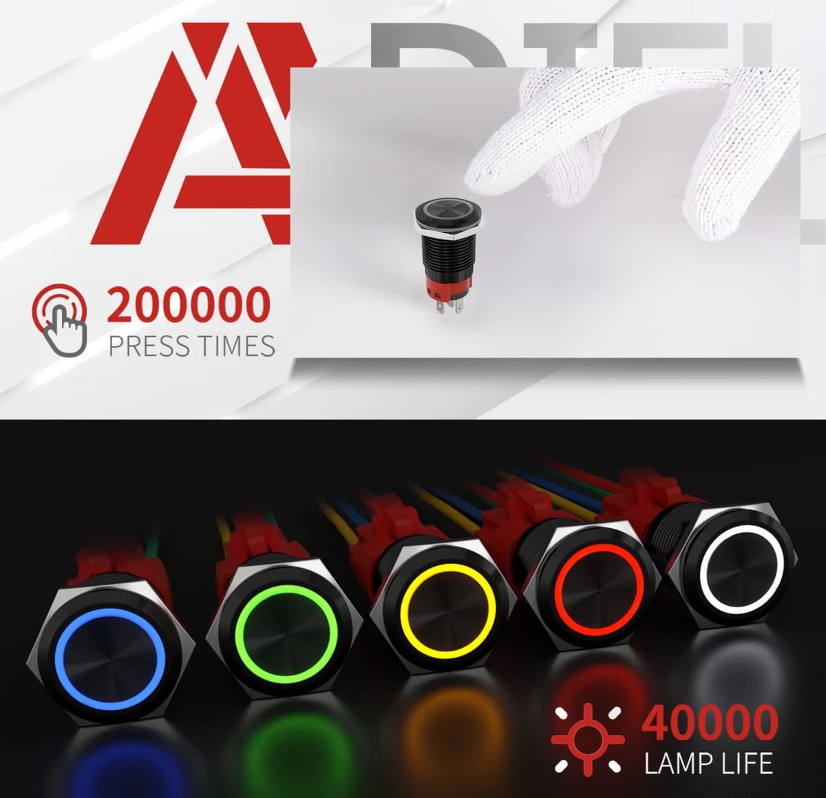 APIELE 16mm Latching Push Button Switch 12V DC On Off Black Shell with LED Angel Eye Head for 0.63" Mounting Hole with Wire Socket Plug Self-Locking (Red/Black Shell) thumbnail 5