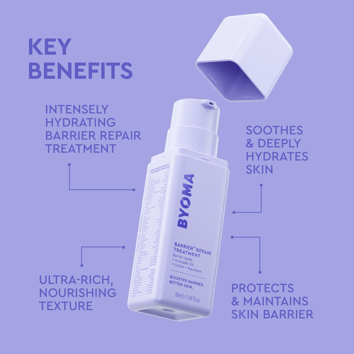 BYOMA Barrier Repair Treatment - Intensely Hydrating Moisturizer for Dry, Sensitive Skin with Avocado Oil, Squalane & Ectoin - Reduces the Appearance of Fine Lines & Wrinkles - 50mL thumbnail 3