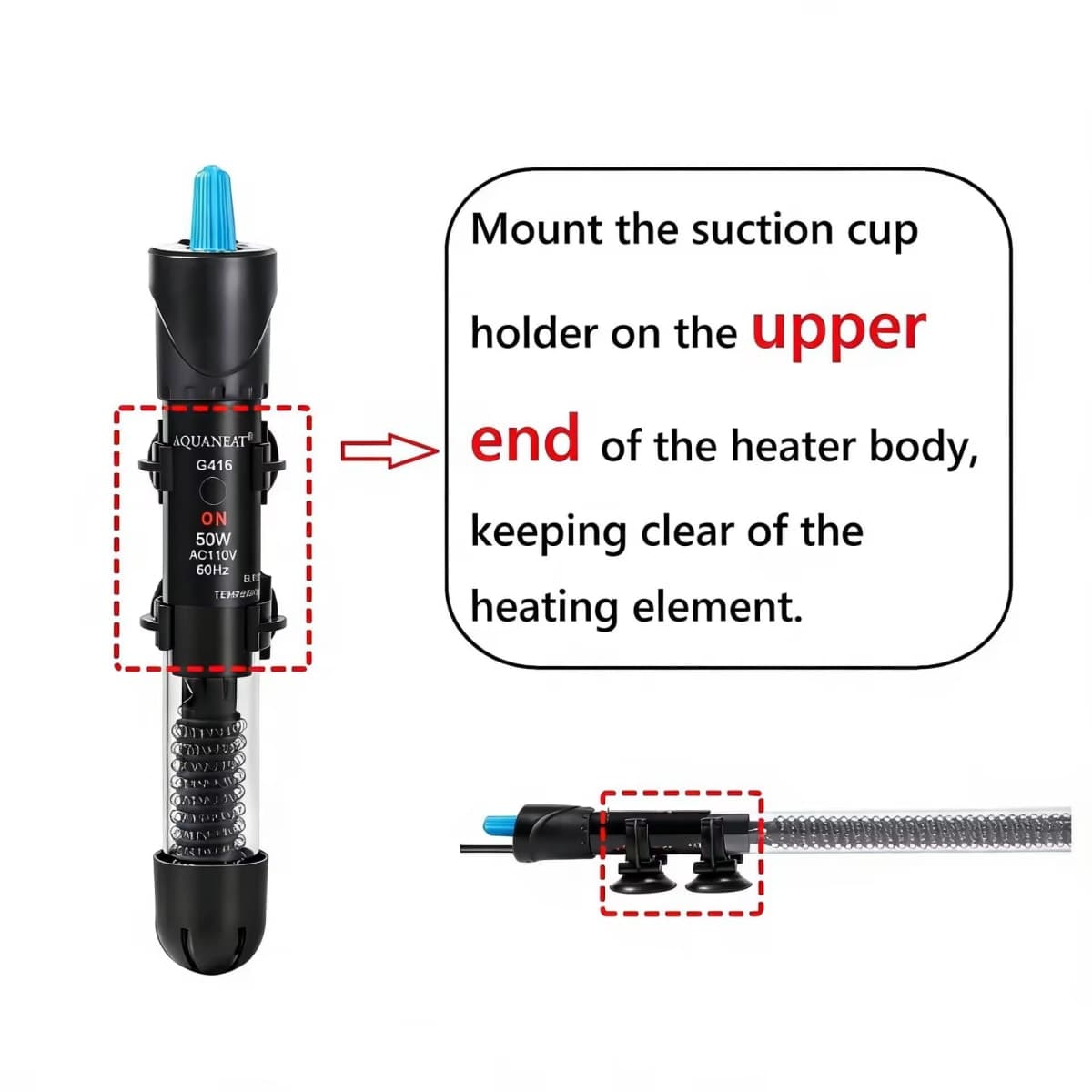 AQUANEAT Aquarium Heater, 25W Fish Tank Heater, Adjustable Submersible Water Thermostat with Thermometer thumbnail 3