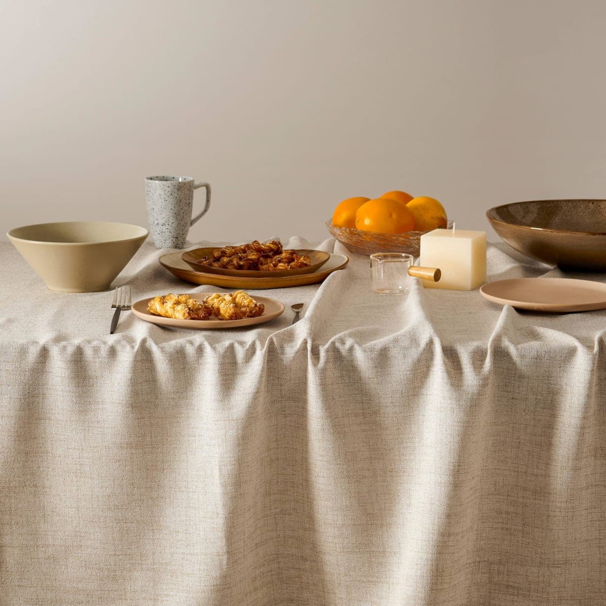 YZJZEDS Linen Tablecloth for Rectangle Table, Natural 60x104 Inch (Fit 6ft–7ft, Narrow Fit 8ft Rectangle Table) Farmhouse Neutral Tablecloth, Water Resistant Dining Tablecloths thumbnail 5