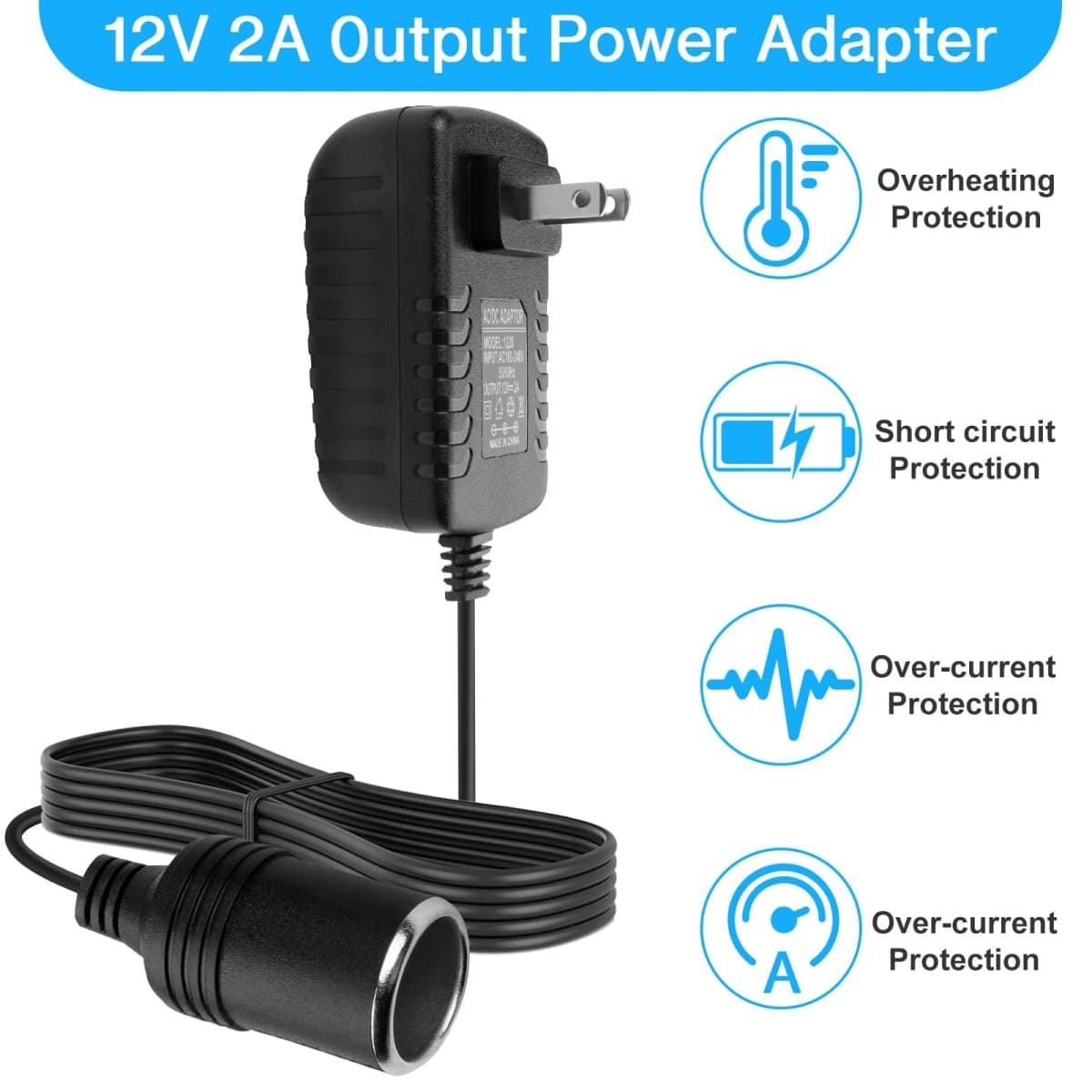 Herfair AC to DC Converter 2A 24W Car Cigarette Lighter Socket Adapter Power Cable 1 Pack thumbnail 3