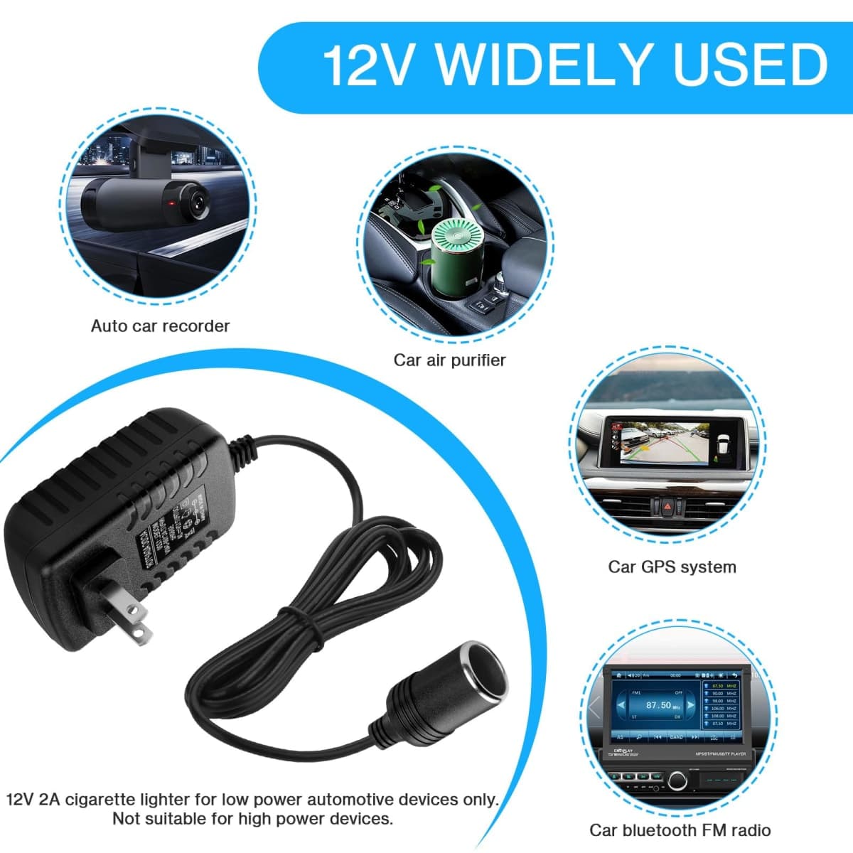 Herfair AC to DC Converter 2A 24W Car Cigarette Lighter Socket Adapter Power Cable 1 Pack thumbnail 4