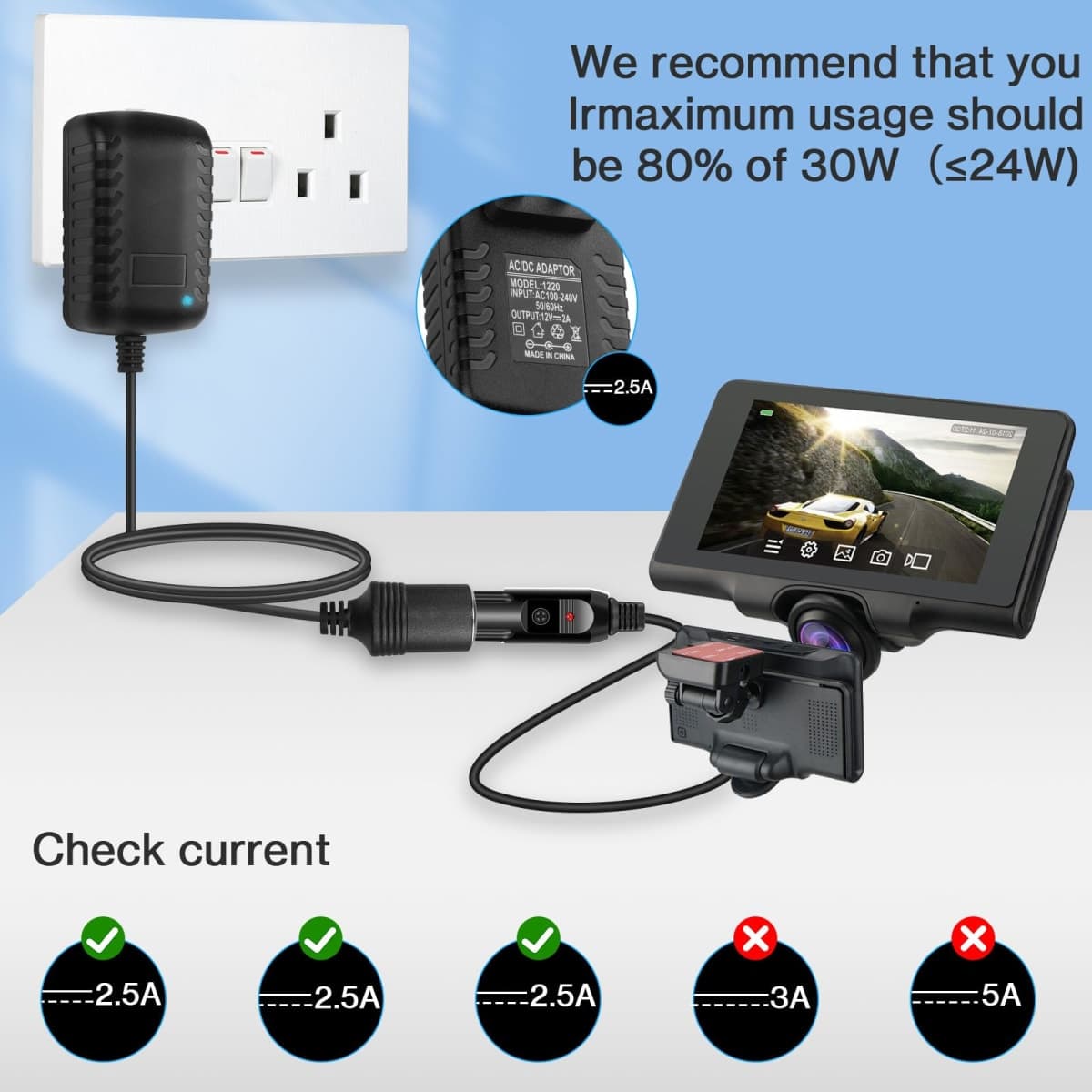 Herfair AC to DC Converter 2A 24W Car Cigarette Lighter Socket Adapter Power Cable 1 Pack thumbnail 5