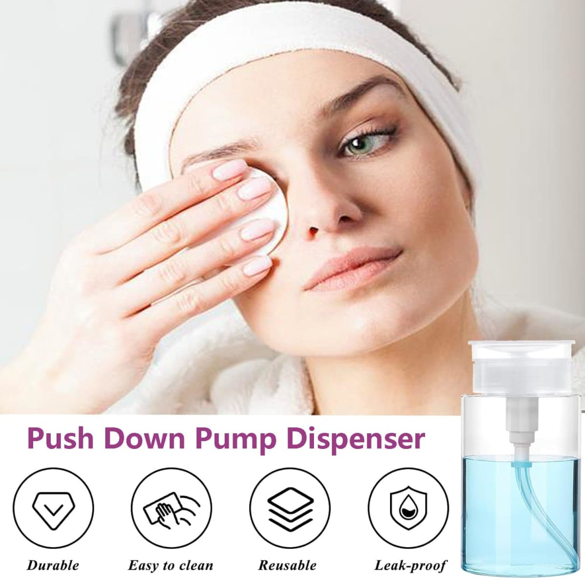 Push Down Pump Dispenser, 3.4oz Clear Pump Bottles with Alcohol, Acetone, Nail Polish Remover, Makeup Remover, Toner Stickers Empty Push Top Container for Liquid (100ml-2Pack) thumbnail 4
