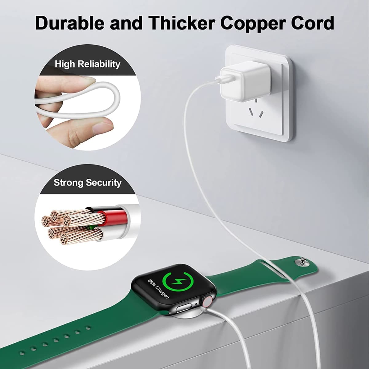 𝟐𝟎𝟐𝟔 𝐔𝐩𝐠𝐫𝐚𝐝𝐞𝐝 Magnetic Charging Cable for Apple Watch Charger,[USB C Port] Wireless Charging Cable Compatible with iWatch Series Ultra/10/9/8/7/6/SE/SE2/5/4/3/2[3.3FT/1M]-White thumbnail 5