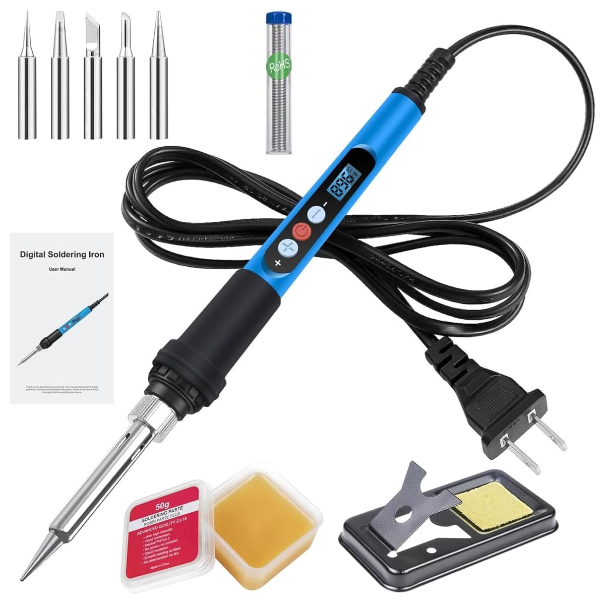 ANBES - Soldering Iron Kit, 90W and 110V Fast Heating LCD Digital Soldering Gun with Ceramic Heater, 10 in 1 Adjustable Temperature Soldering Kit with Sleep Mode