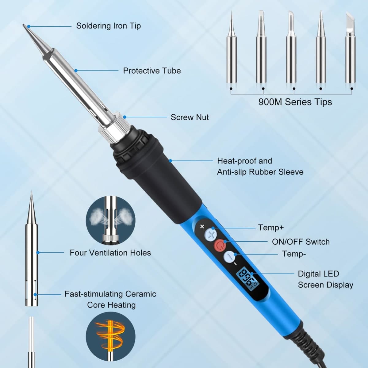 ANBES - Soldering Iron Kit, 90W and 110V Fast Heating LCD Digital Soldering Gun with Ceramic Heater, 10 in 1 Adjustable Temperature Soldering Kit with Sleep Mode thumbnail 4